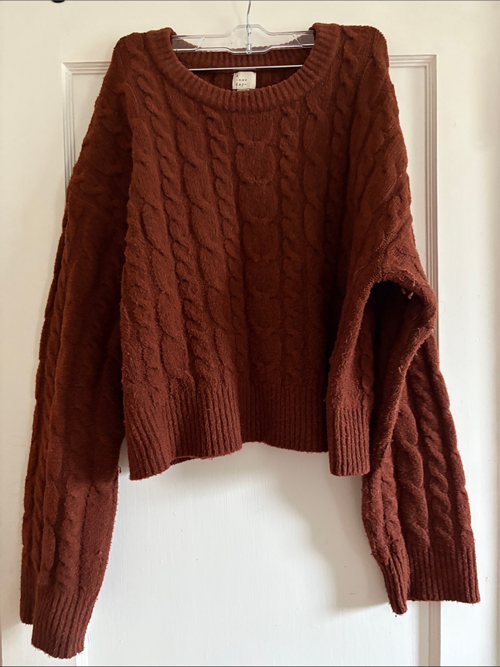 a new day Cable Knit Crew Sweater in brown